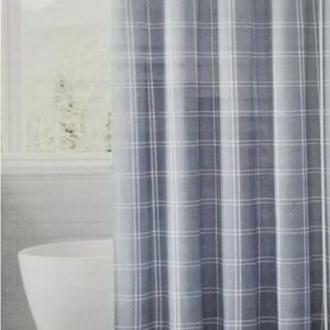 Eddie Bauer 100% Cotton Blue & White Plaid Fabric Shower Curtain 72" x72" NIP